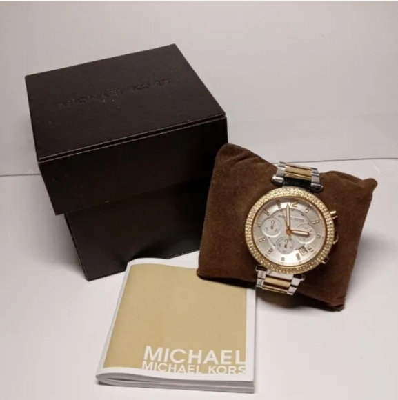 Michael Kors women's 2 Tone Chronograph w Date Oversized Quartz Watch. - Picture 1 of 8